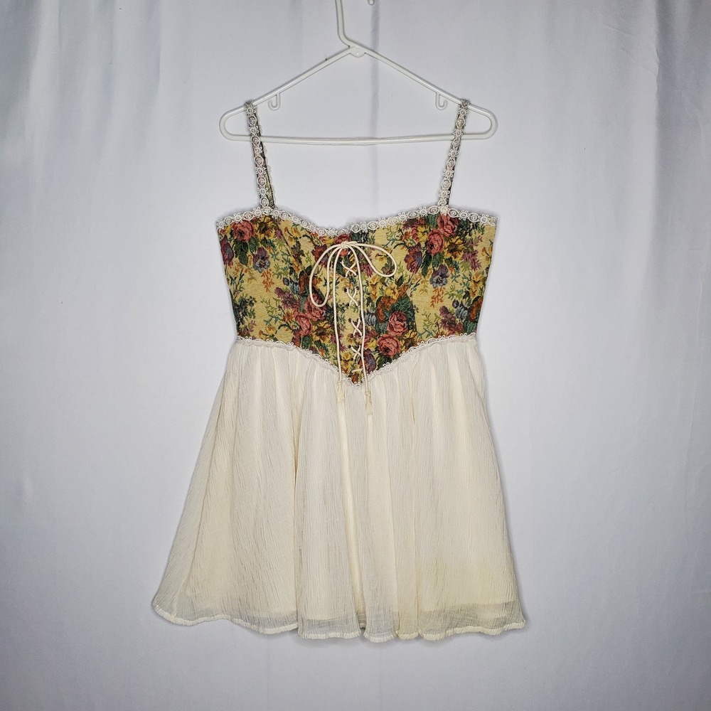 Cider Laceup Damask Floral Empire Babydoll Basque Top Women Large Renaissance